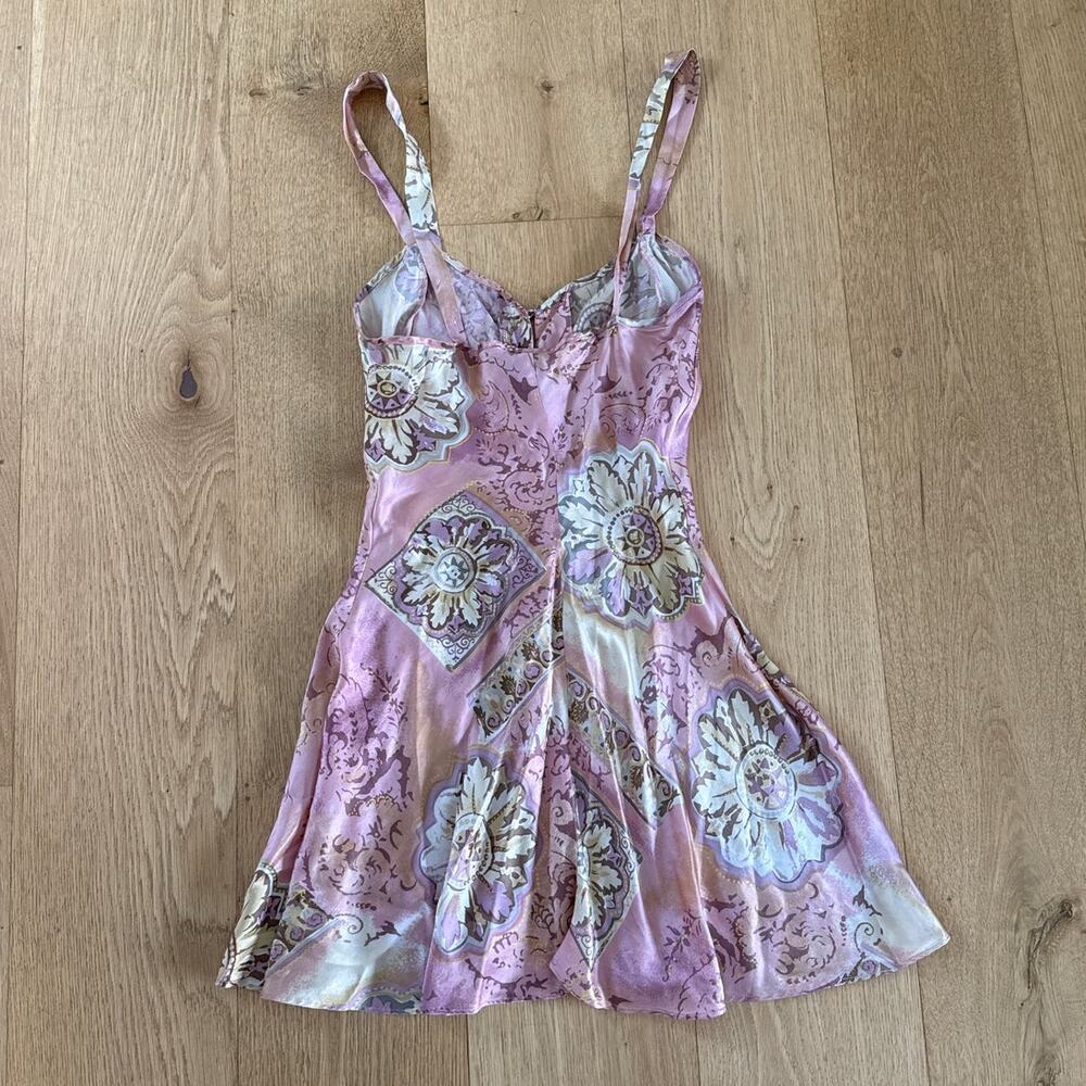 In Stock Floral Silk Mini Dress Sleeveless Size L Pink - Picture 4 of 4